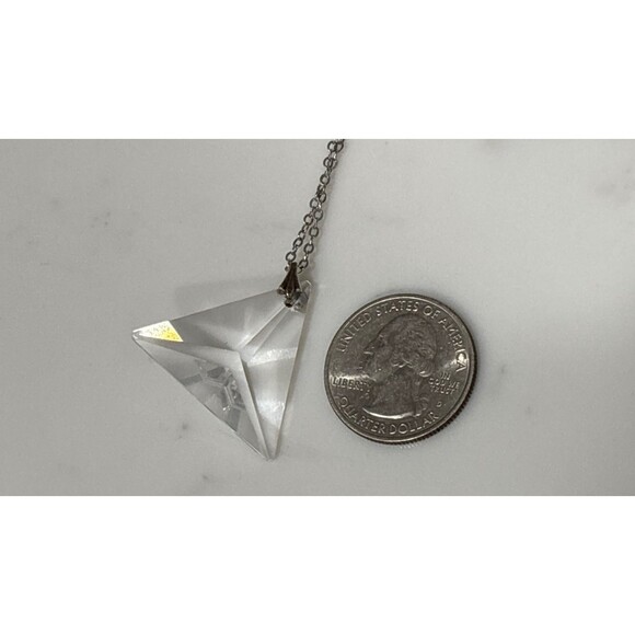 Vintage Sterling Silver Necklace Clear Lucite Pendant Modernist Art Deco Style - Picture 3 of 7